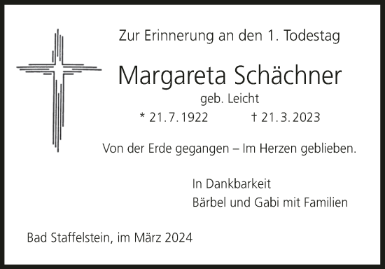 Anzeige von Margareta Schächner von MGO