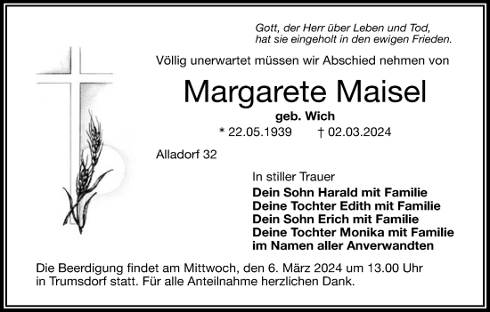 Anzeige von Margarete Maisel von MGO
