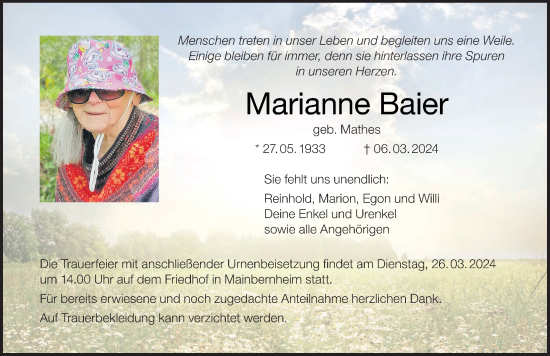 Anzeige von Marianne Baier von MGO
