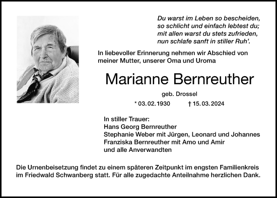 Anzeige von Marianne Bernreuther von MGO