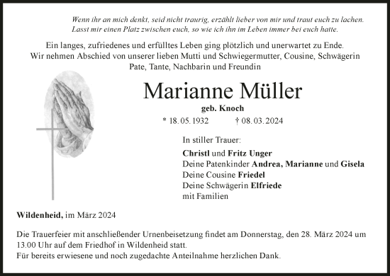 Anzeige von Marianne Müller von MGO