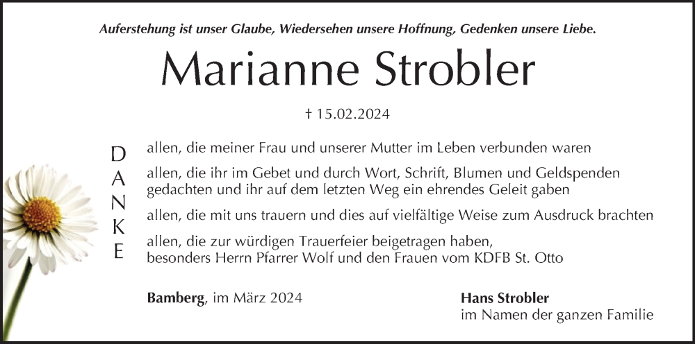  Traueranzeige für Marianne Strobler vom 02.03.2024 aus MGO