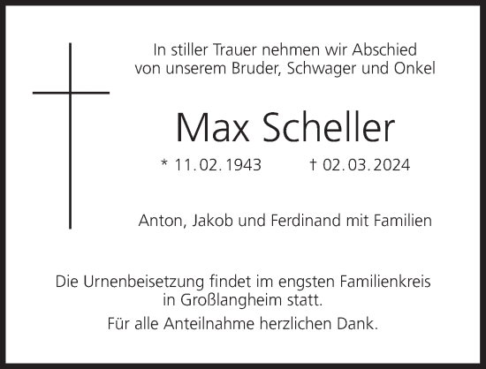 Anzeige von Max Scheller von MGO