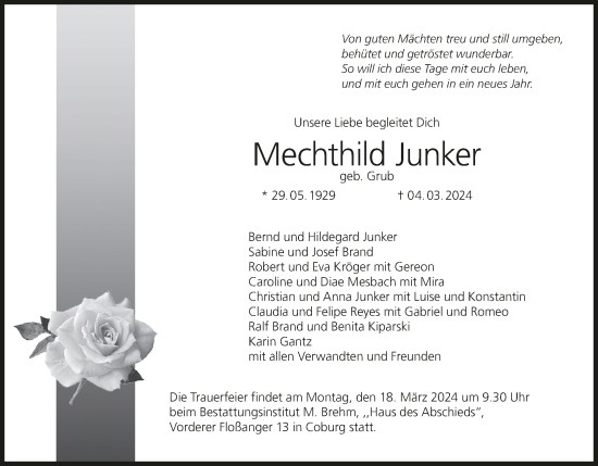 Anzeige von Mechthild Junker von MGO