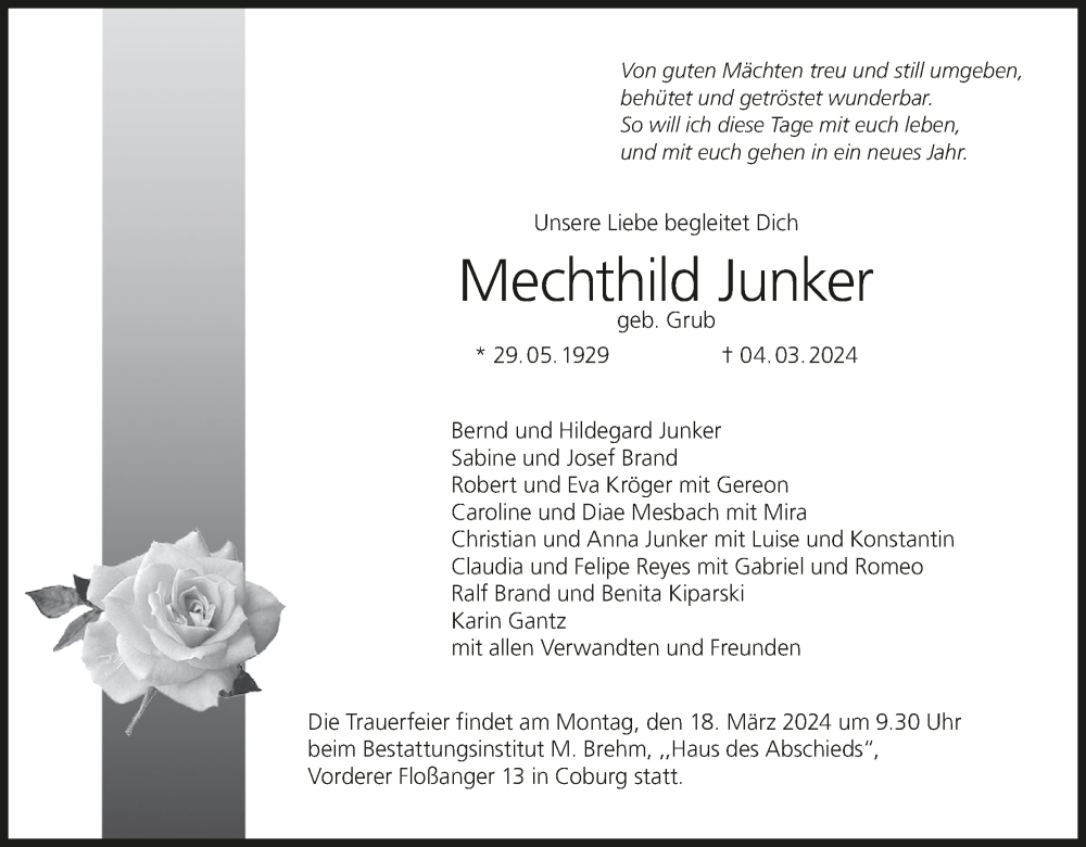  Traueranzeige für Mechthild Junker vom 09.03.2024 aus MGO