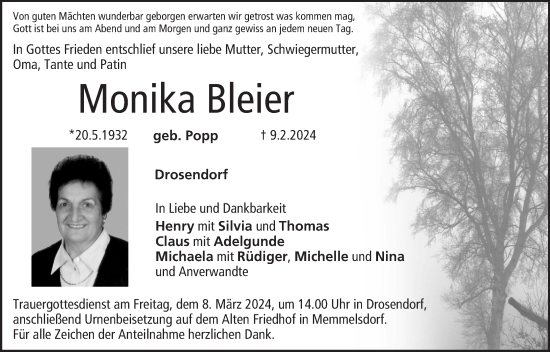 Anzeige von Monika Bleier von MGO