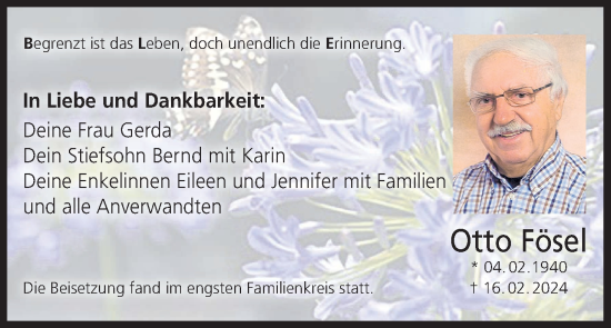 Anzeige von Otto Fösel von MGO