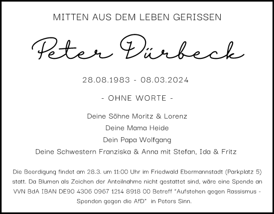 Anzeige von Peter Dürbeck von MGO