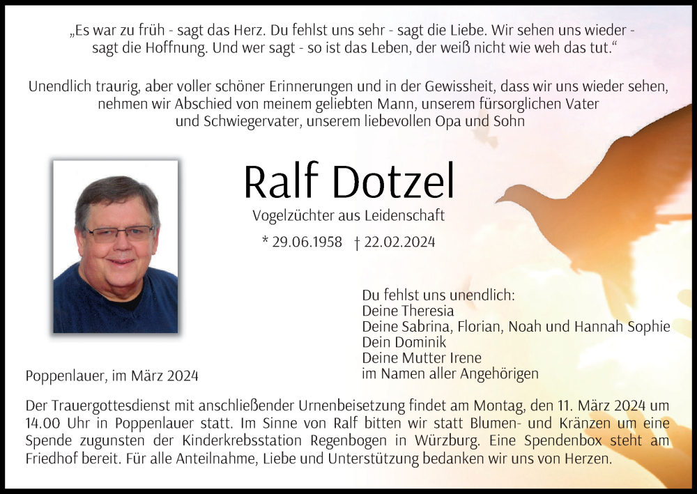  Traueranzeige für Ralf Dotzel vom 08.03.2024 aus MGO