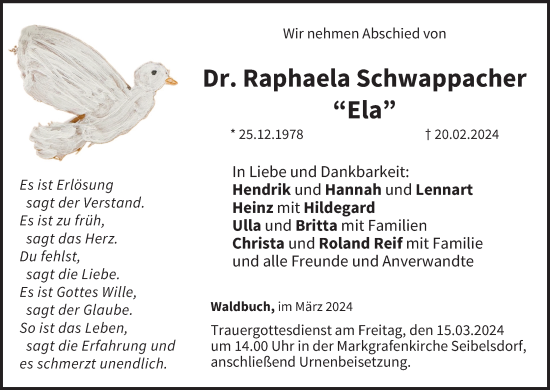 Anzeige von Raphaela Schwappacher von MGO