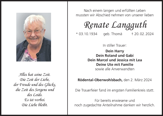 Anzeige von Renate Langguth von MGO