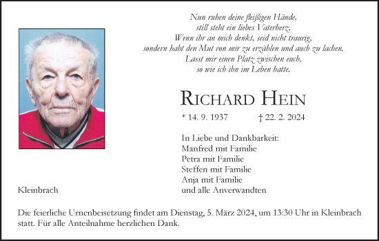 Anzeige von Richard Hein von MGO