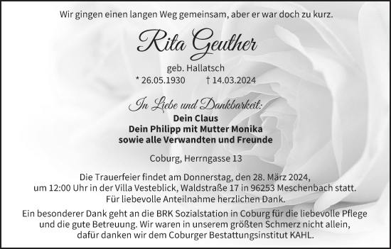 Anzeige von Rita Geuther von MGO