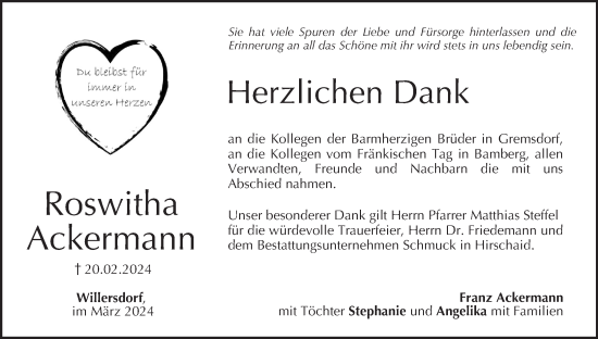 Anzeige von Roswitha Ackermann von MGO