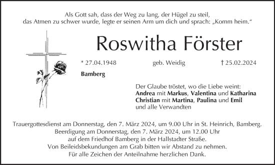 Anzeige von Roswitha Förster von MGO