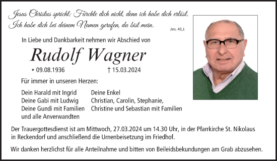 Anzeige von Rudolf Wagner von MGO