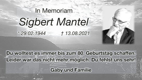 Anzeige von Sigbert Mantel von MGO