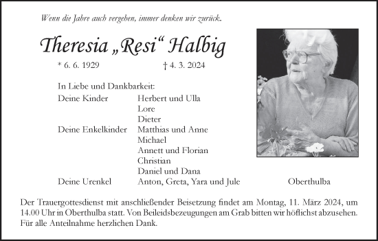 Anzeige von Theresia Halbig von MGO