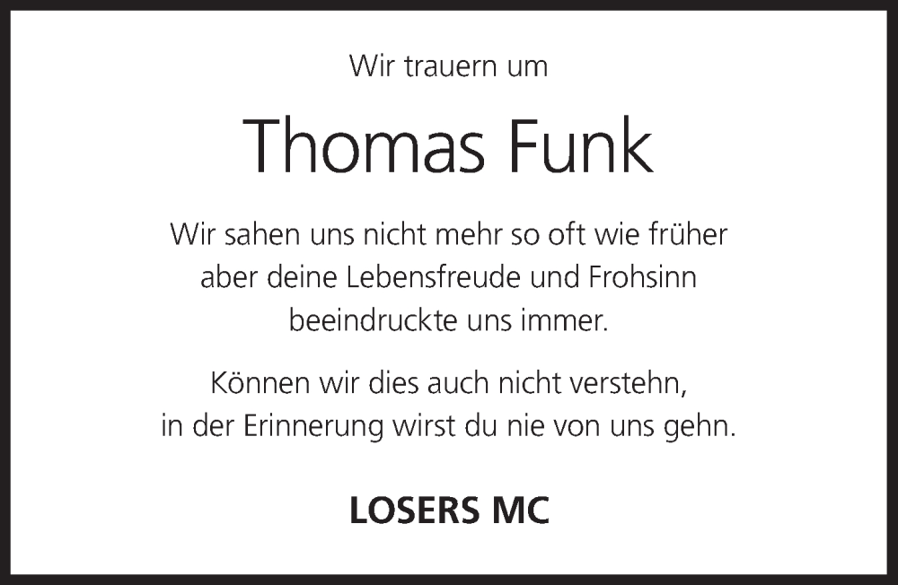  Traueranzeige für Thomas Funk vom 12.03.2024 aus MGO