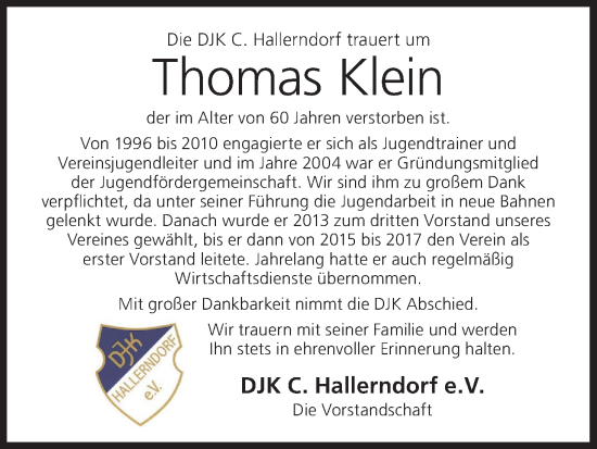 Anzeige von Thomas Klein von MGO