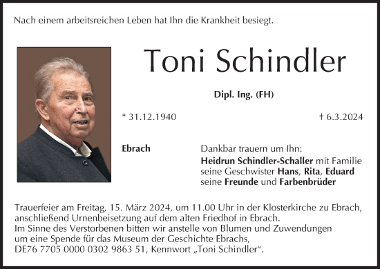 Anzeige von Toni Schindler von MGO