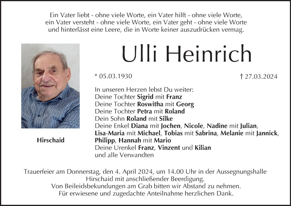  Traueranzeige für Ulli Heinrich vom 30.03.2024 aus MGO