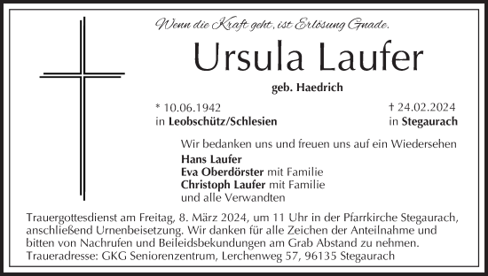 Anzeige von Ursula Laufer von MGO
