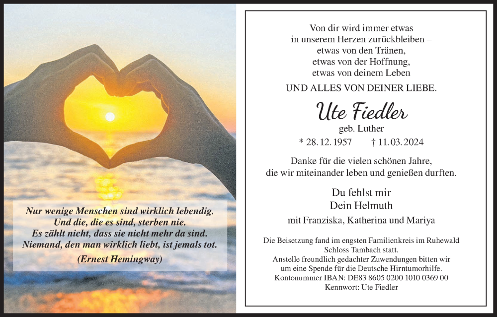  Traueranzeige für Ute Fiedler vom 23.03.2024 aus MGO
