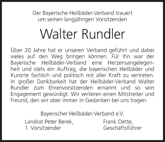 Anzeige von Walter Rundler von MGO