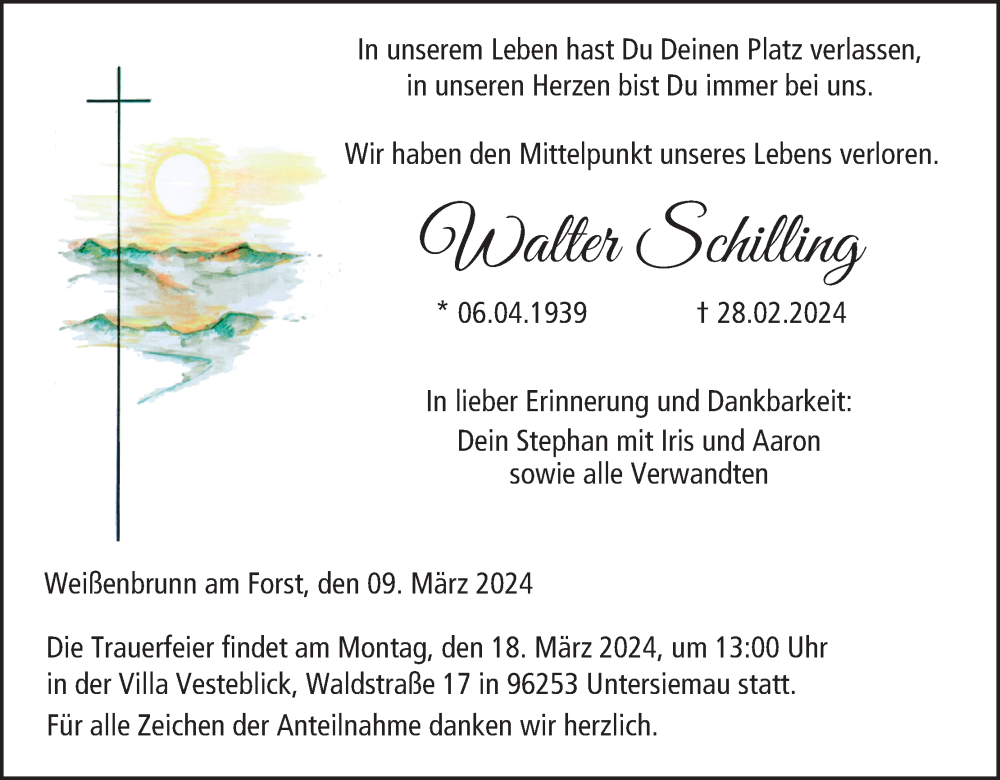  Traueranzeige für Walter Schilling vom 09.03.2024 aus MGO