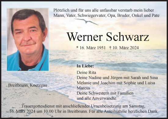 Anzeige von Werner Schwarz von MGO