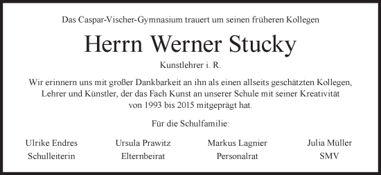 Anzeige von Werner Stucky von MGO