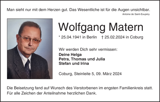 Anzeige von Wolfgang Matern von MGO