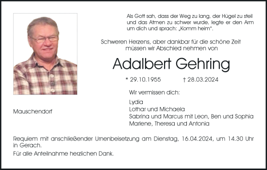 Anzeige von Adalbert Gehring von MGO