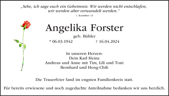 Anzeige von Angelika Forster von MGO