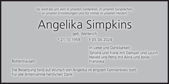 Anzeige von Angelika Simpkins von MGO