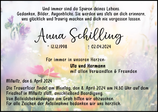 Anzeige von Anna Schilling von MGO