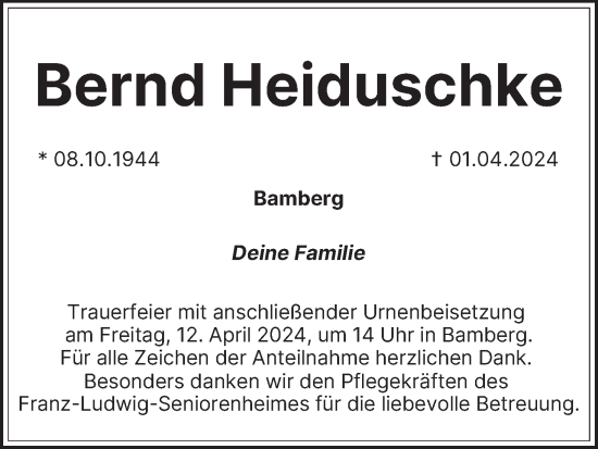 Anzeige von Bernd Heiduschke von MGO