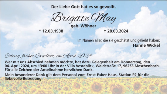 Anzeige von Brigitte May von MGO