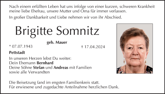 Anzeige von Brigitte Somnitz von MGO