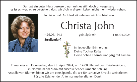 Anzeige von Christa John von MGO