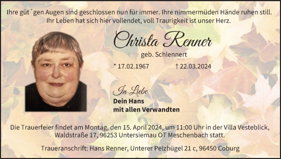 Anzeige von Christa Renner von MGO