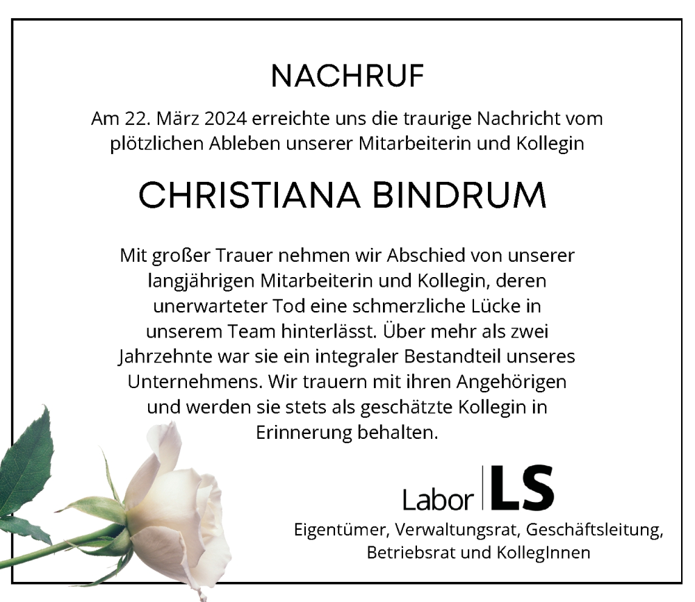  Traueranzeige für Christiana Bindrum vom 08.04.2024 aus MGO