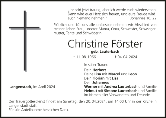 Anzeige von Christine Förster von MGO