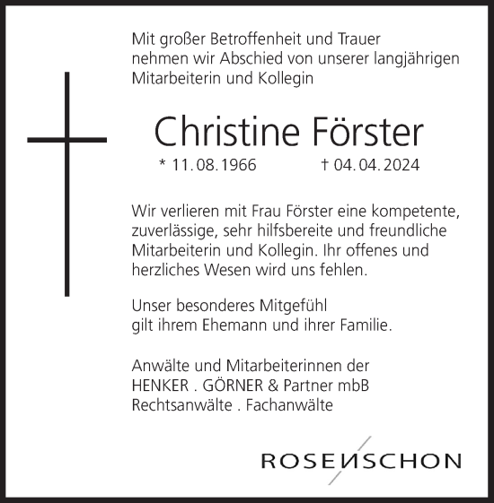 Anzeige von Christine Förster von MGO