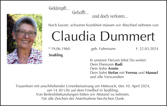 Anzeige von Claudia Dummert von MGO