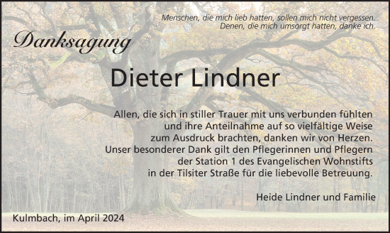 Anzeige von Dieter Lindner von MGO