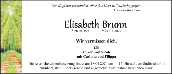 Anzeige von Elisabeth Brunn von MGO