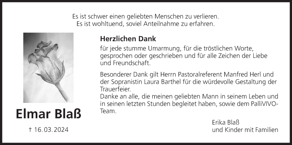  Traueranzeige für Elmar Blaß vom 13.04.2024 aus MGO