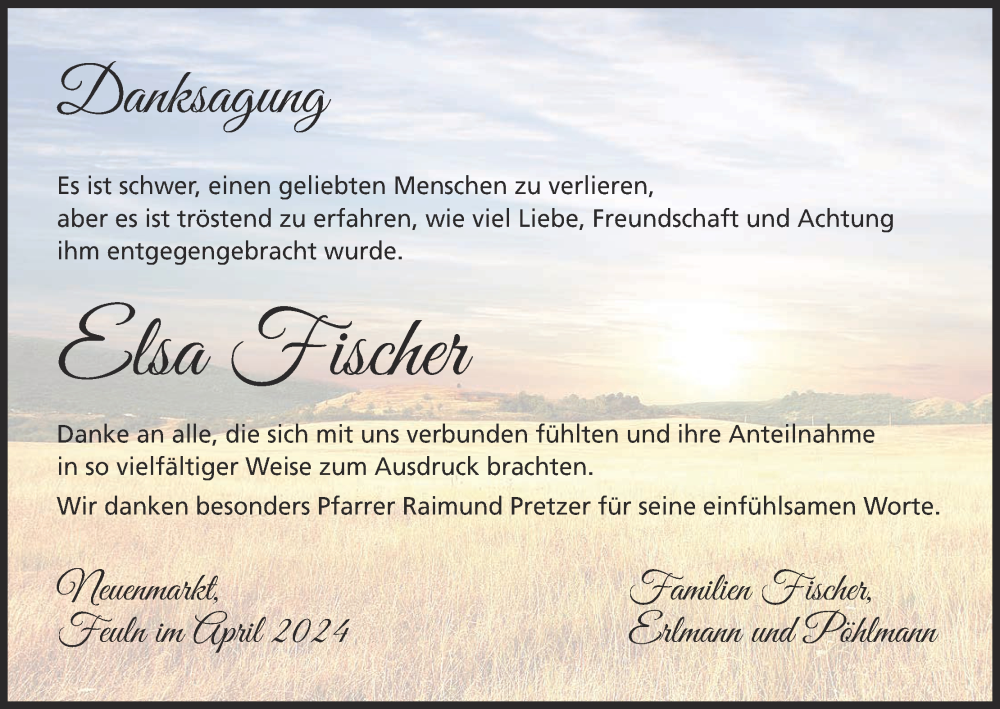  Traueranzeige für Elsa Fischer vom 27.04.2024 aus MGO